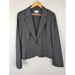Ann Taylor Loft Blazer Womens 14 Gray Pinstripe One Button Career Work Jacket